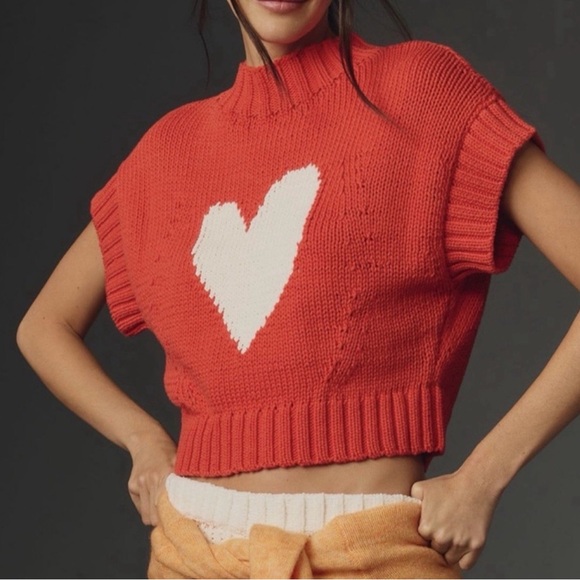 Maeve Sweaters - Maeve for Anthropologie Pippa mock-neck short-sleeve sweater vest heart Small